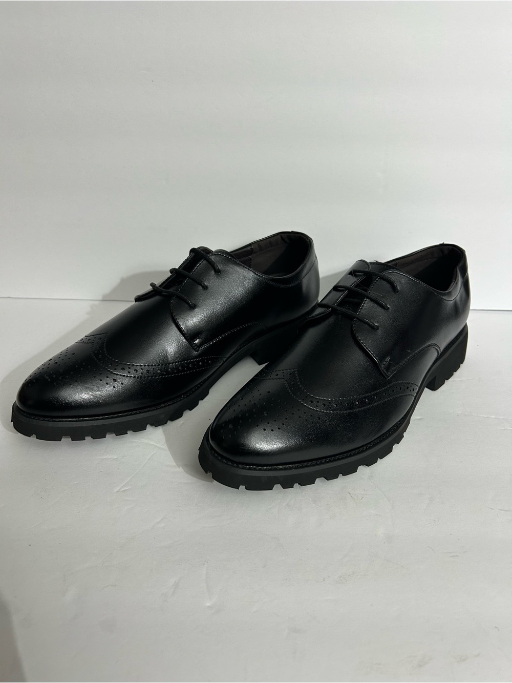 PLAYBOY Black Leather Brogue Derby Shoes